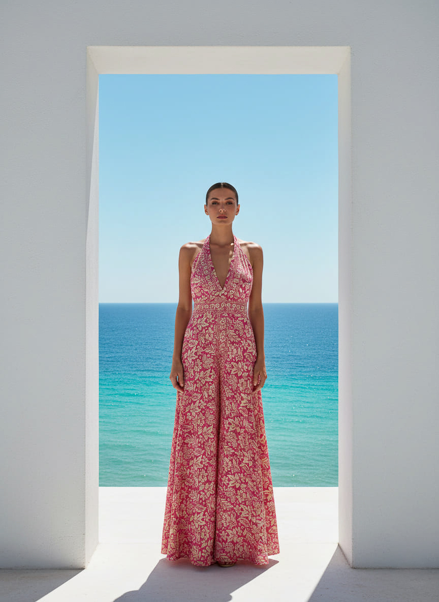 Pembe Yaprak Desenli Tulum